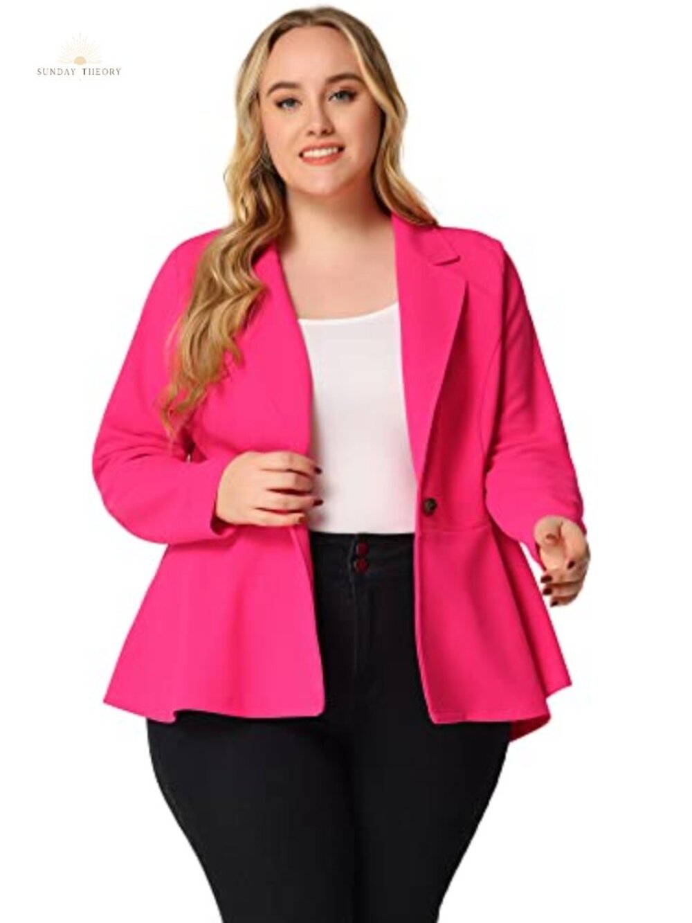 Plus Size Ruffled Peplum Blazer Long Sleeve Notched Lapel Business Casual Office